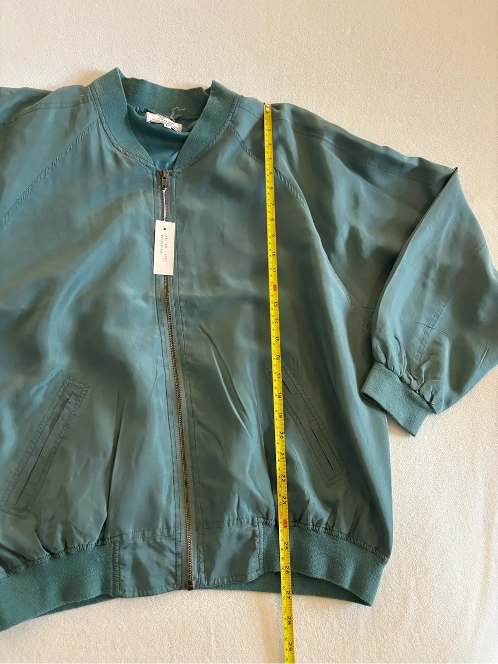 Vintage NWT 90s Snow 100% Washed Silk Bomber Jacket Mens Large Sage Green
